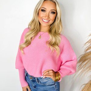 NWT Bubble Pink Ribbed Dolman Sleeve Sweater - S/M